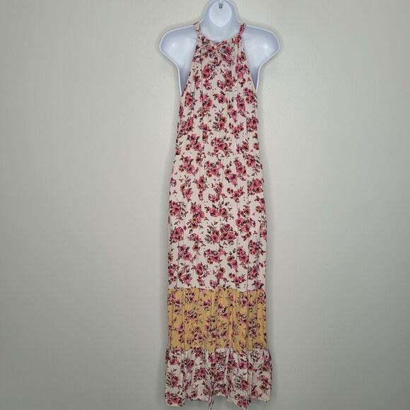 Maurices pink yellow colorblock floral high neck maxi Summer dress size xxl - Picture 2 of 6